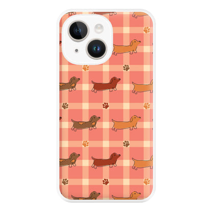 Tartan Dachshunds And Paws Pattern Phone Case for iPhone 14 Plus