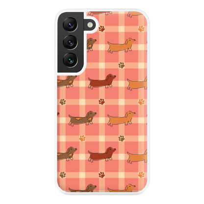 Tartan Dachshunds And Paws Pattern Phone Case for Galaxy S22 Plus