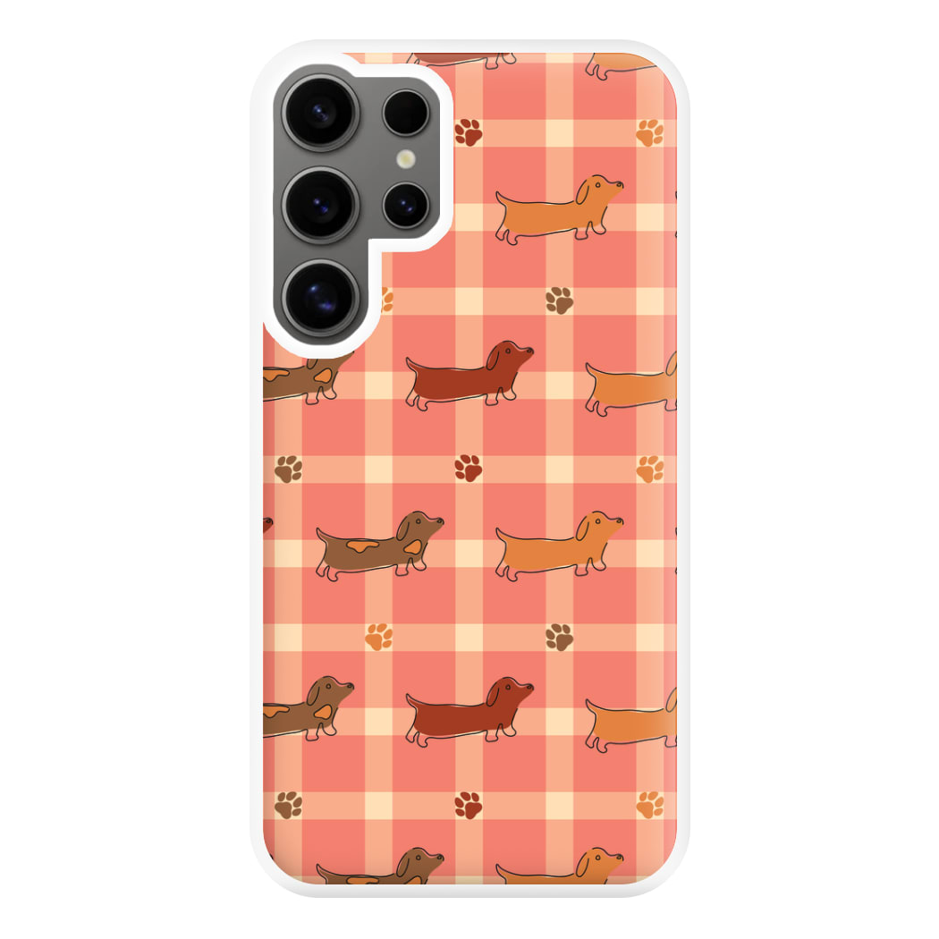 Tartan Dachshunds And Paws Pattern Phone Case for Galaxy S24 Ultra