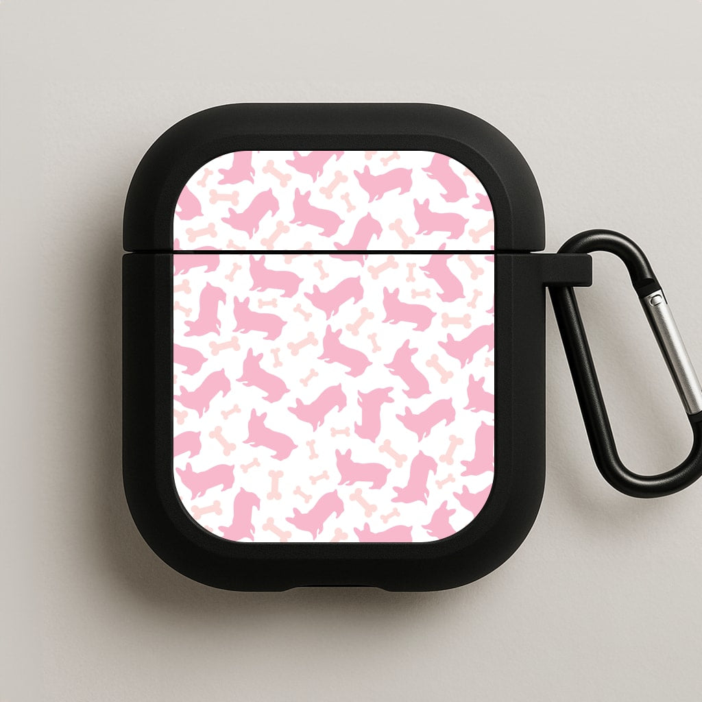 Pink Corgi Silhouette Pattern AirPods Case