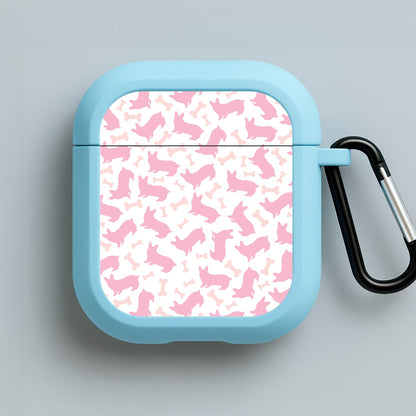 Pink Corgi Silhouette Pattern Blue AirPods Case