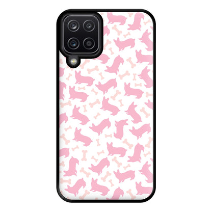 Pink Corgi Silhouette Pattern Phone Case for Galaxy A12