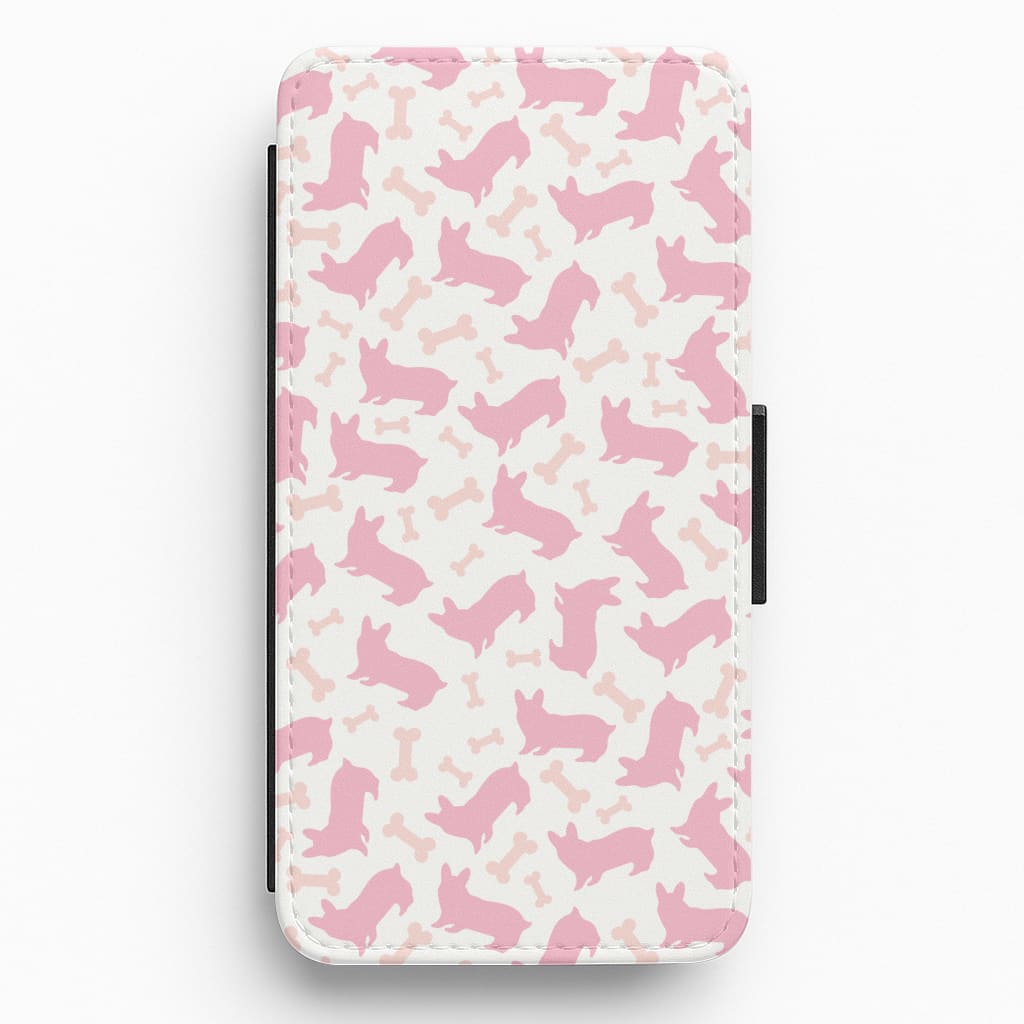 Pink Corgi Silhouette Pattern Flip / Wallet Phone Case