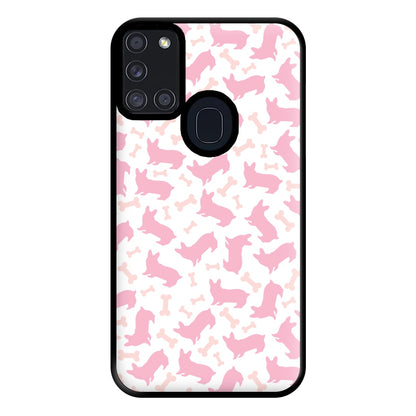 Pink Corgi Silhouette Pattern Phone Case for Galaxy A21s