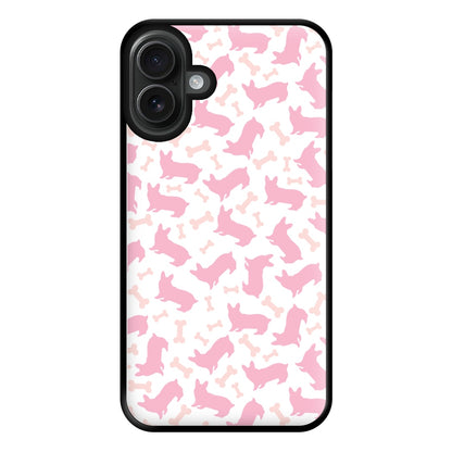 Pink Corgi Silhouette Pattern Phone Case for iPhone 16 Plus