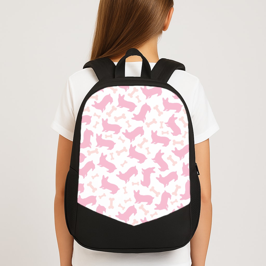 Pink Corgi Silhouette Pattern Large School Bag