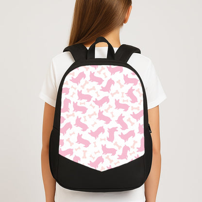 Pink Corgi Silhouette Pattern Large School Bag