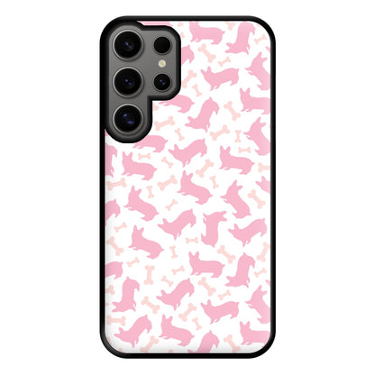 Pink Corgi Silhouette Pattern Phone Case for Galaxy S24 Ultra