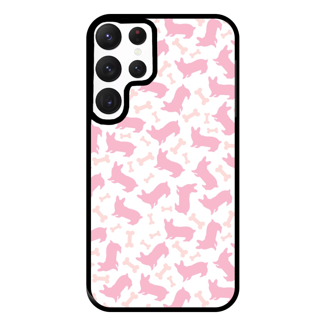 Pink Corgi Silhouette Pattern Phone Case for Galaxy S22 Ultra