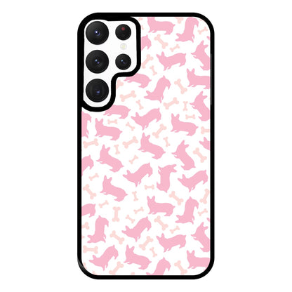 Pink Corgi Silhouette Pattern Phone Case for Galaxy S22 Ultra