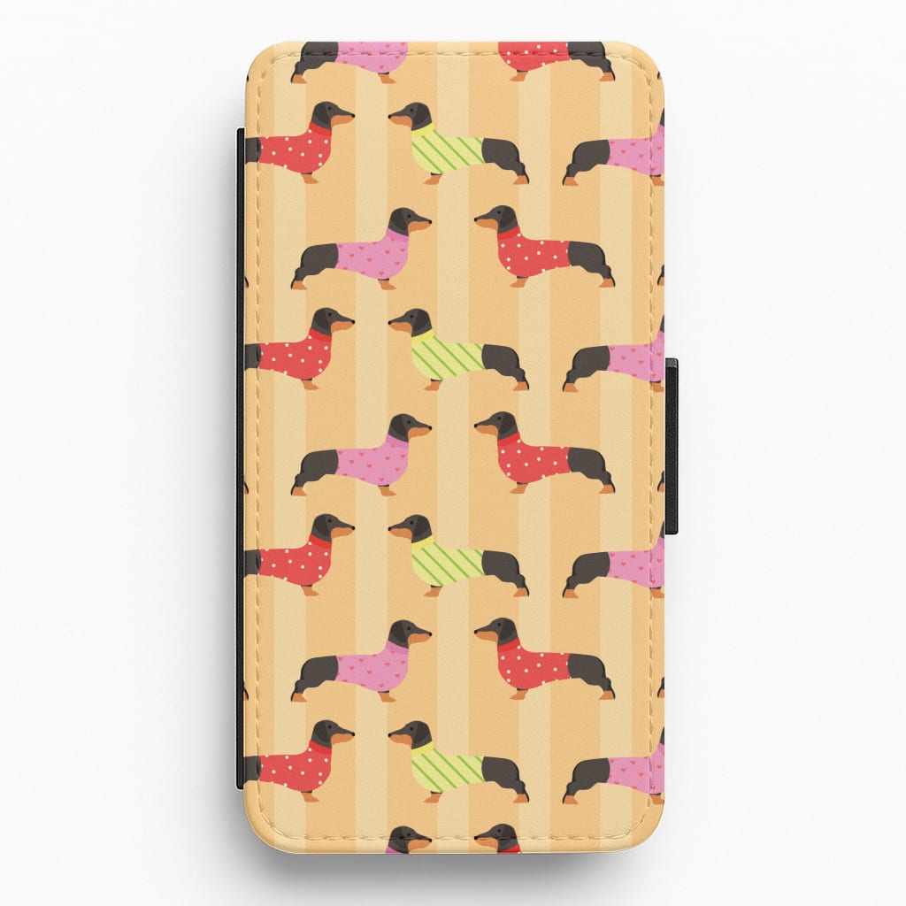 Dachshunds In Sweaters Pattern Flip / Wallet Phone Case