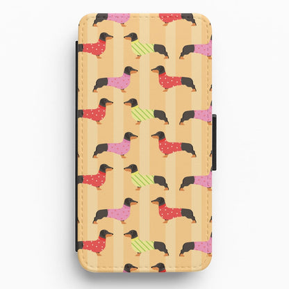 Dachshunds In Sweaters Pattern Flip / Wallet Phone Case