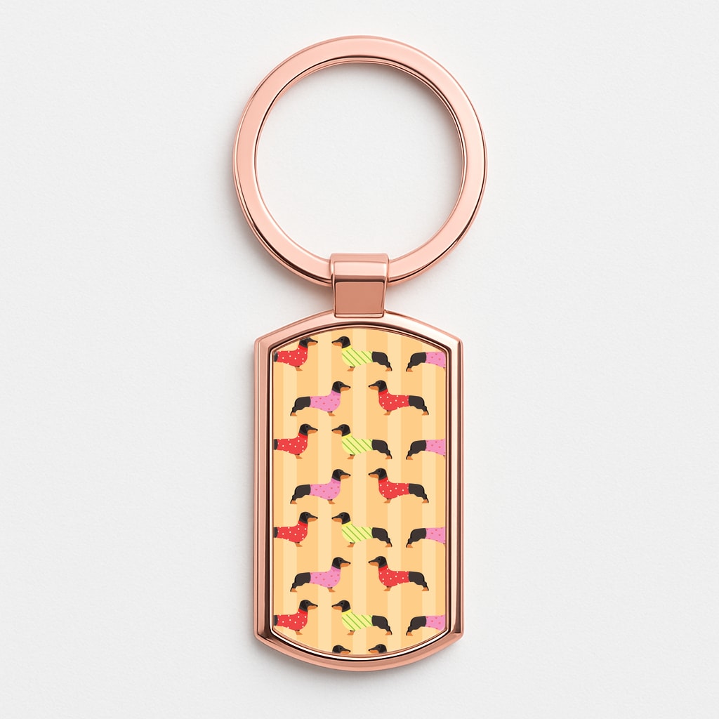 Dachshunds In Sweaters Pattern Rose Gold Keyring