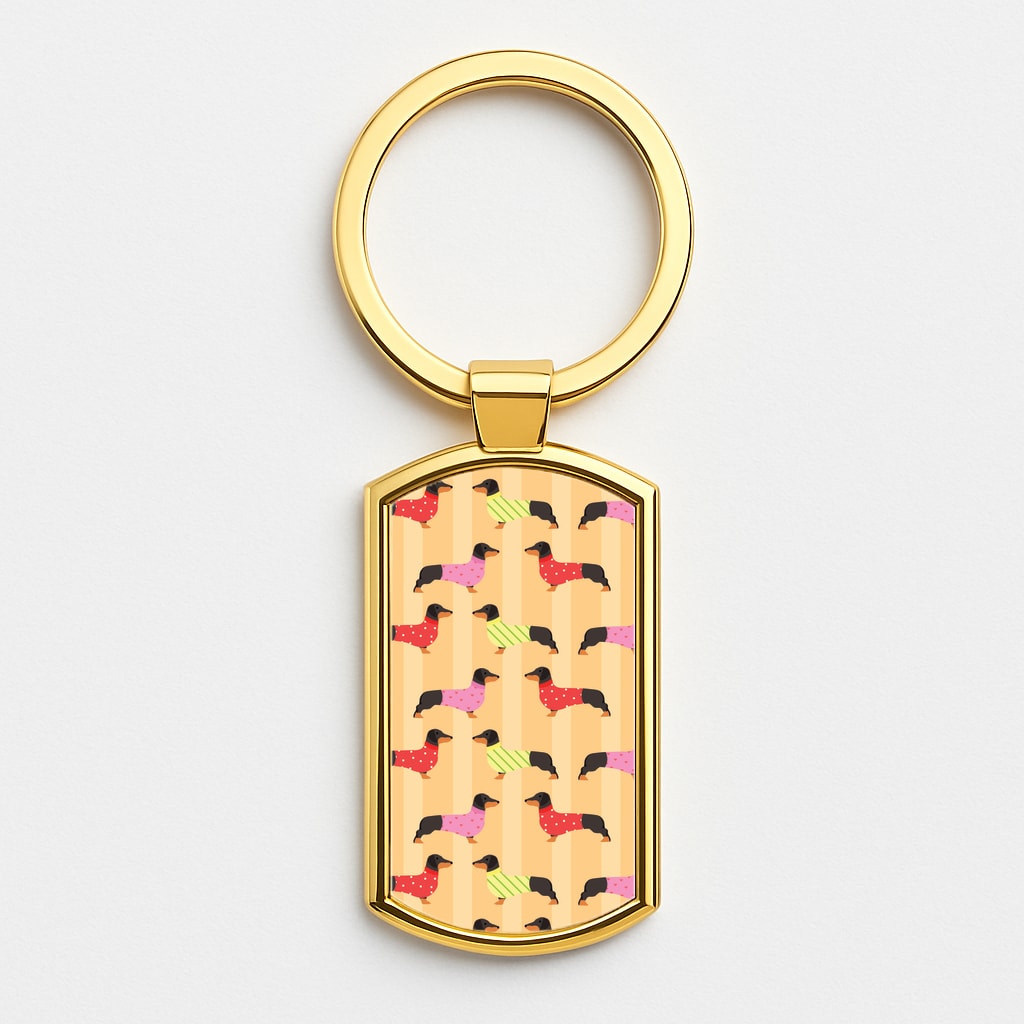 Dachshunds In Sweaters Pattern Gold Keyring