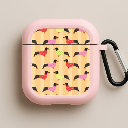 Dachshunds In Sweaters Pattern Pink AirPods Case