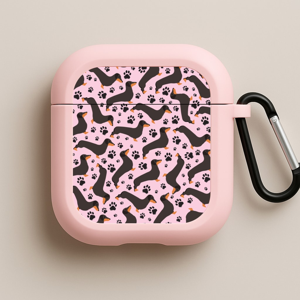 Dachschunds And Paws Pattern Pink AirPods Case