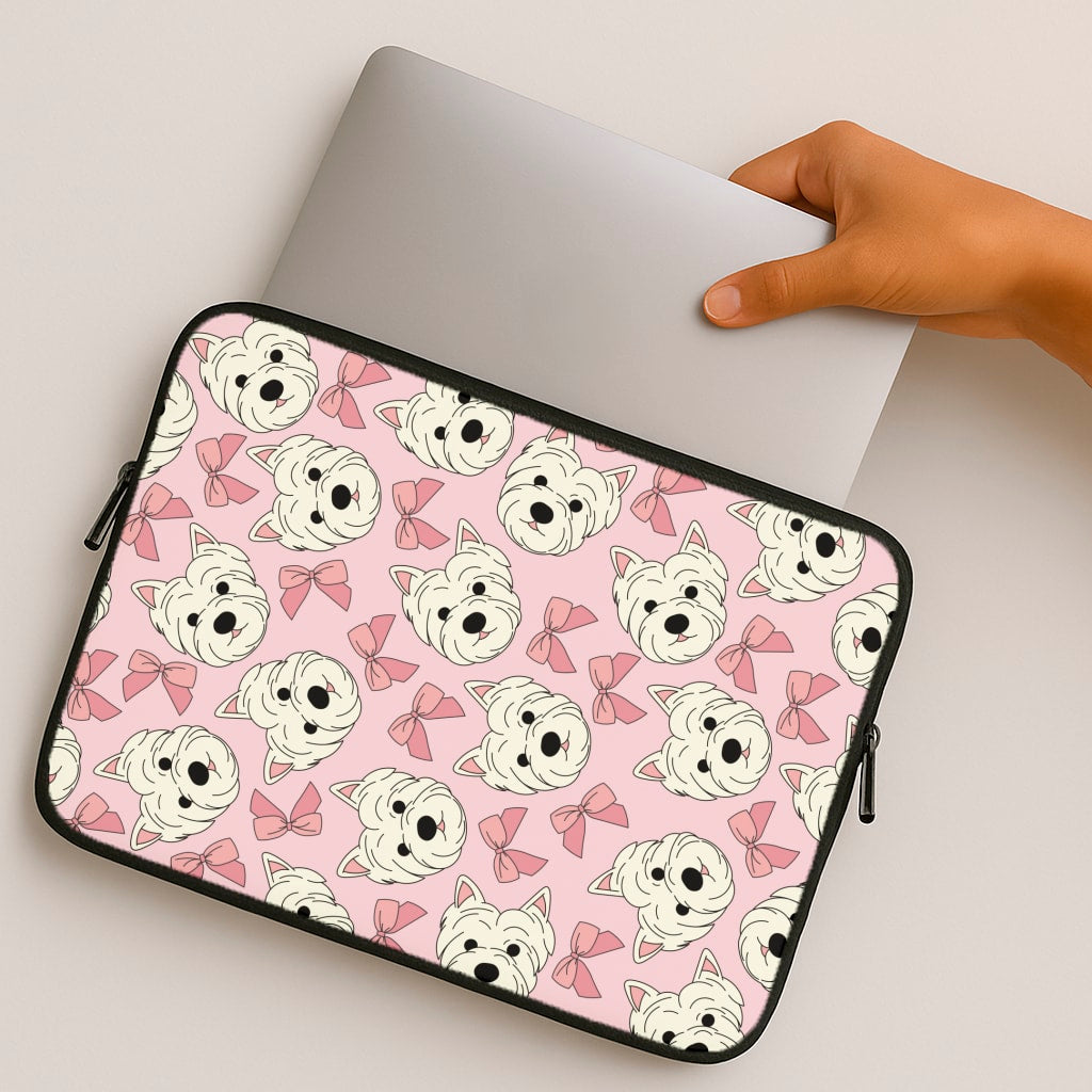 Cute Terrier And Bows Pattern  Laptop Sleeve