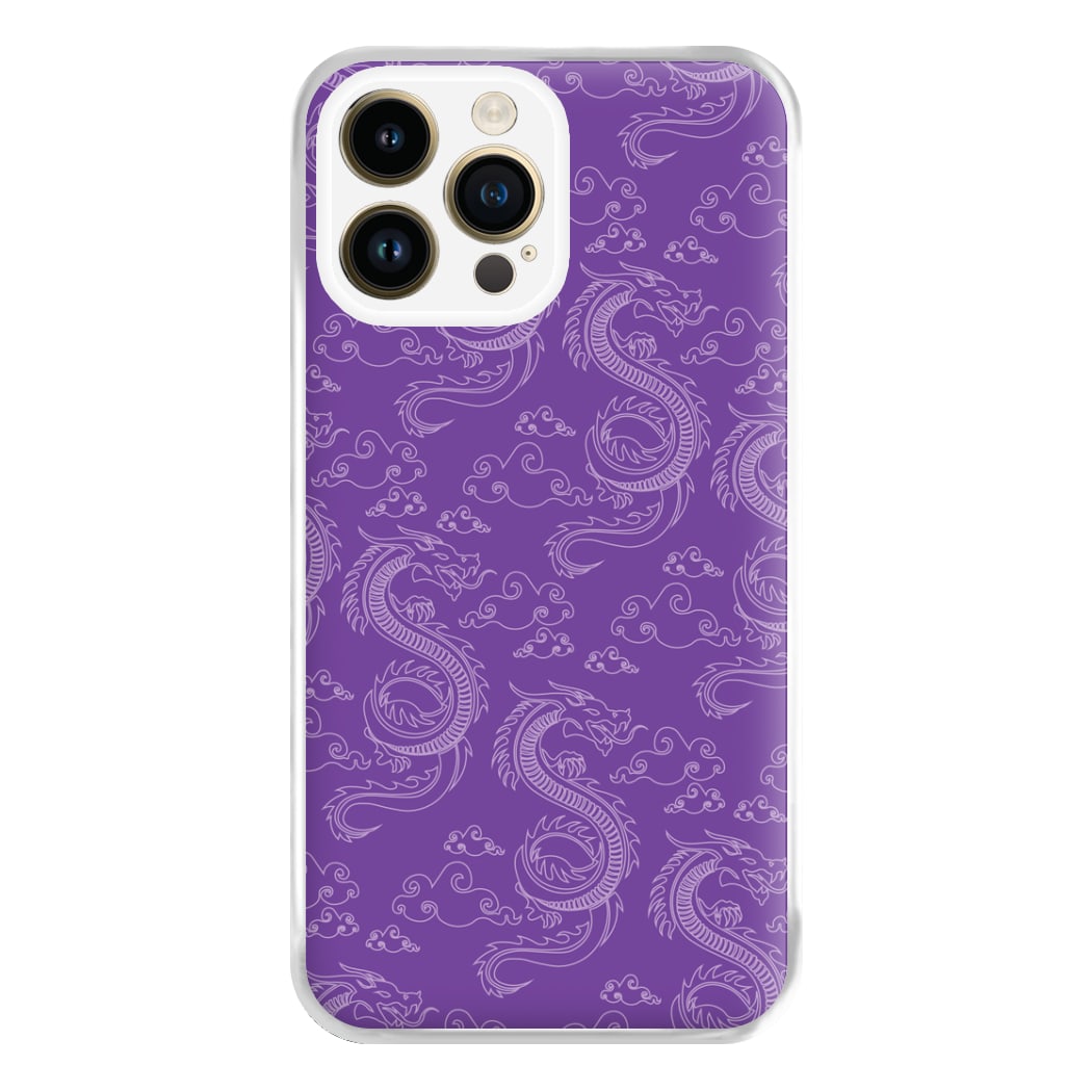 Purple Dragon Pattern Phone Case for iPhone 14 Pro Max