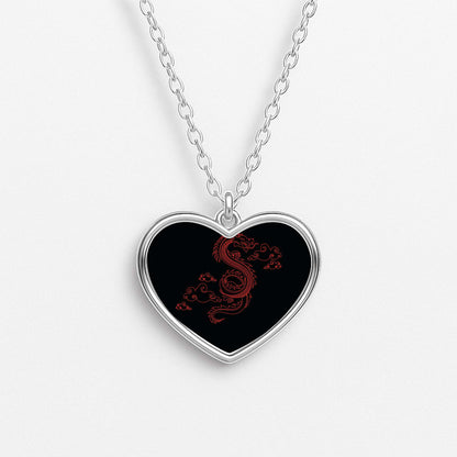 Red - Dragon Patterns Heart Necklace