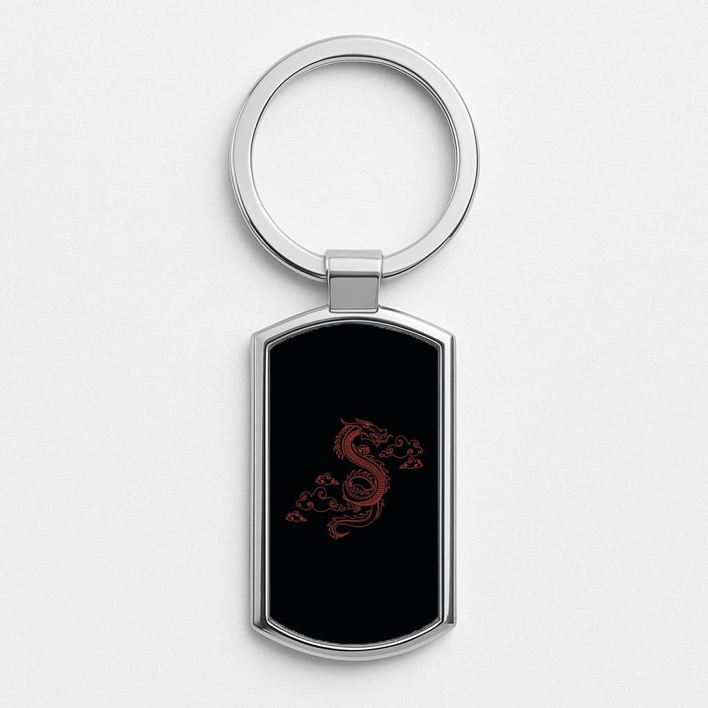 Red - Dragon Patterns Silver Keyring