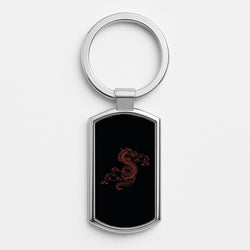 Red - Dragon Patterns Silver Keyring