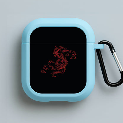 Red - Dragon Patterns Blue AirPods Case