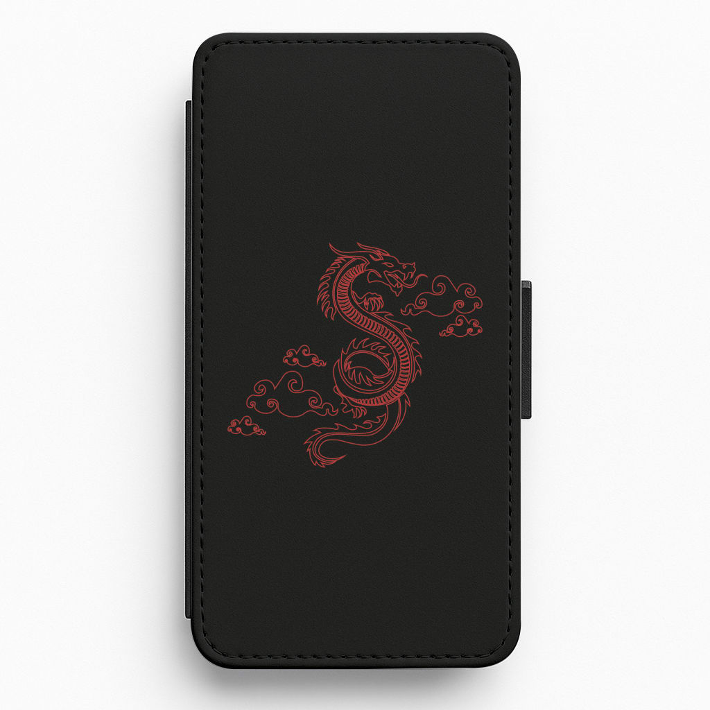 Red - Dragon Patterns Flip / Wallet Phone Case