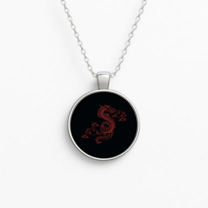Red - Dragon Patterns Circle Necklace