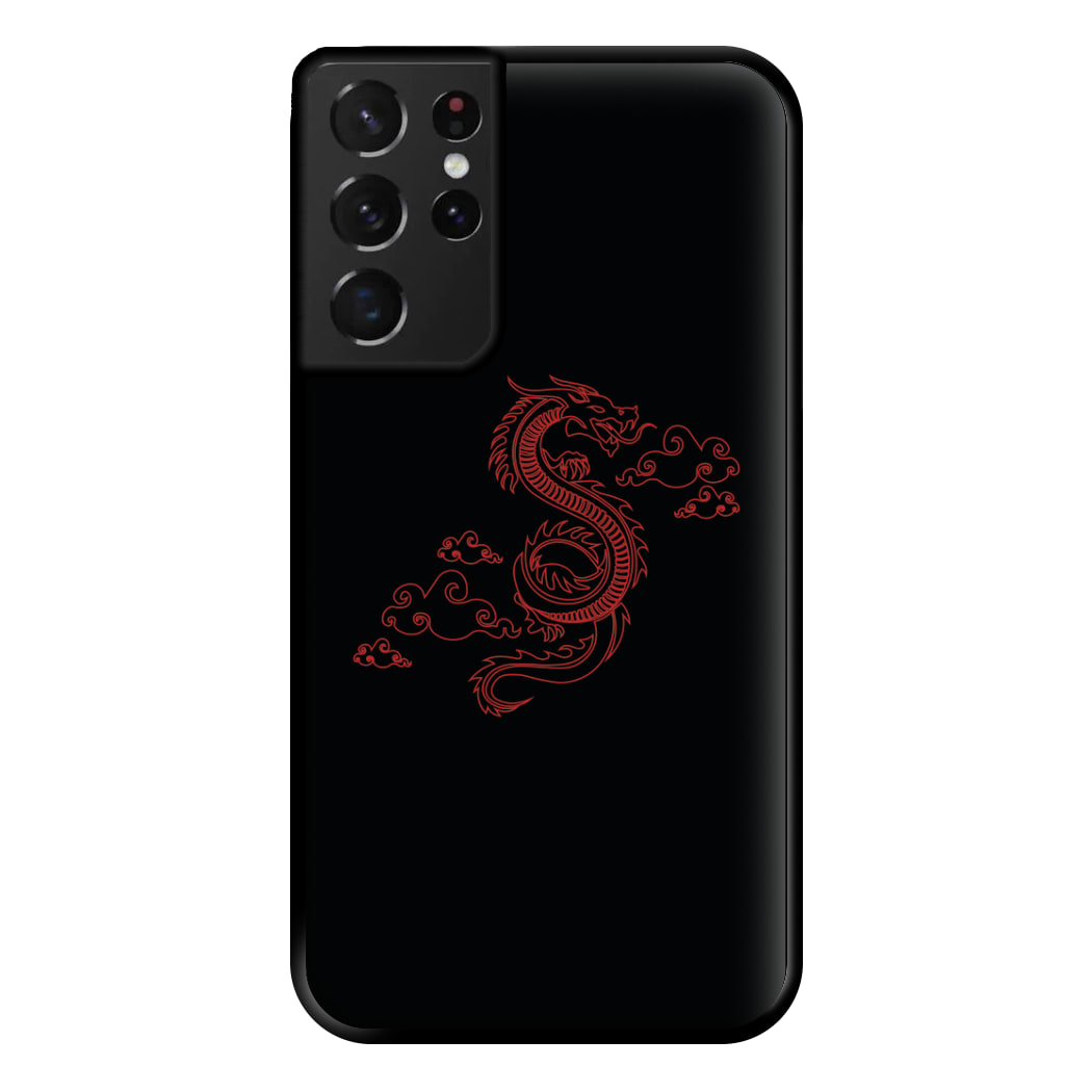 Red - Dragon Patterns Phone Case for Galaxy S21 Ultra