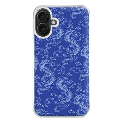 Blue Dragon Pattern Phone Case for iPhone 16 Plus