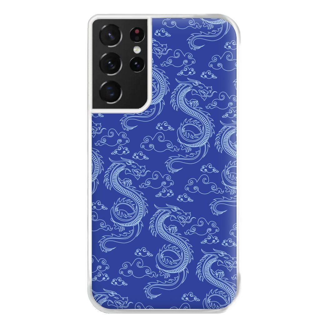 Blue Dragon Pattern Phone Case for Galaxy S21 Ultra