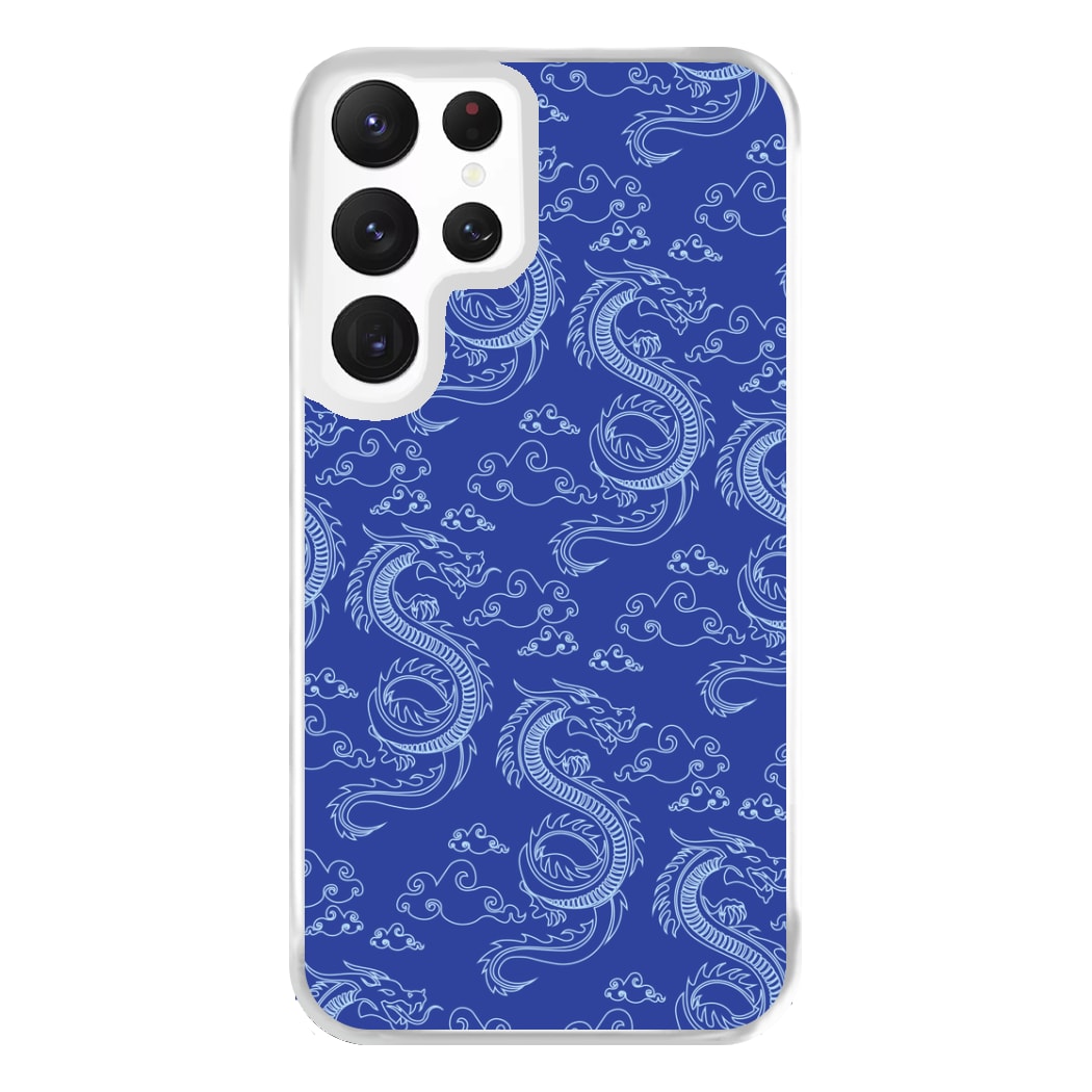 Blue Dragon Pattern Phone Case for Galaxy S22 Ultra