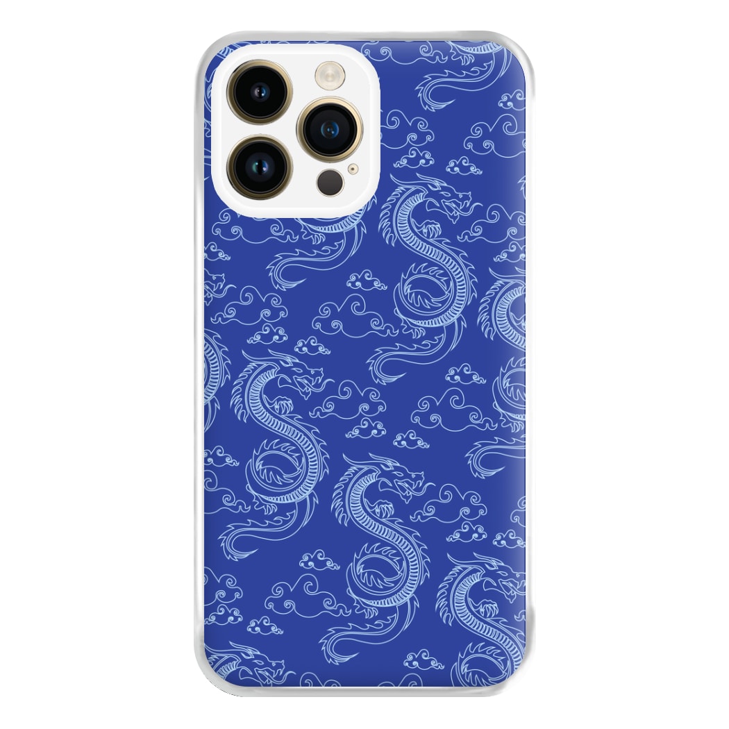 Blue Dragon Pattern Phone Case for iPhone 14 Pro Max