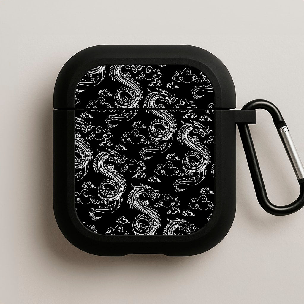 Black And White Dragon Pattern AirPods Case