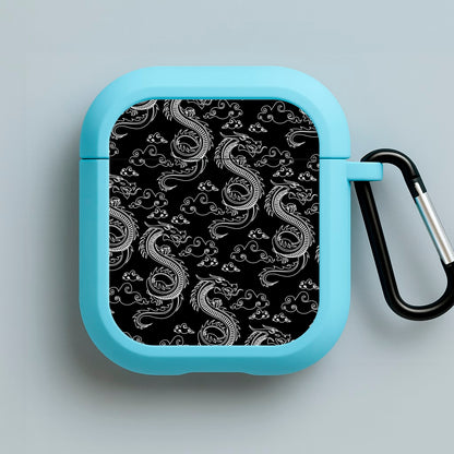 Black And White Dragon Pattern Blue AirPods Case