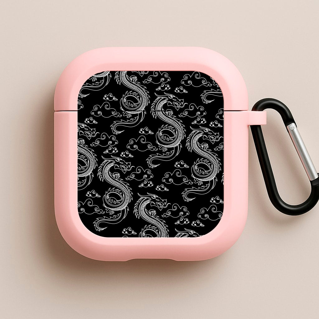 Black And White Dragon Pattern Pink AirPods Case