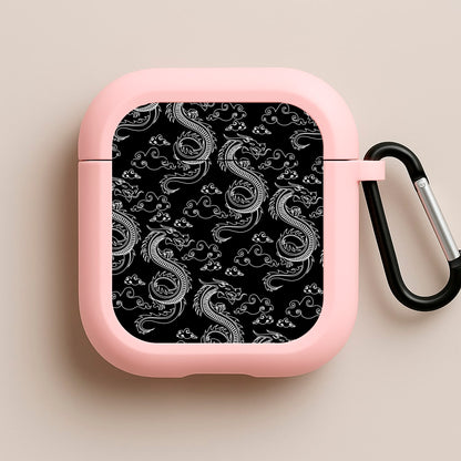 Black And White Dragon Pattern Pink AirPods Case