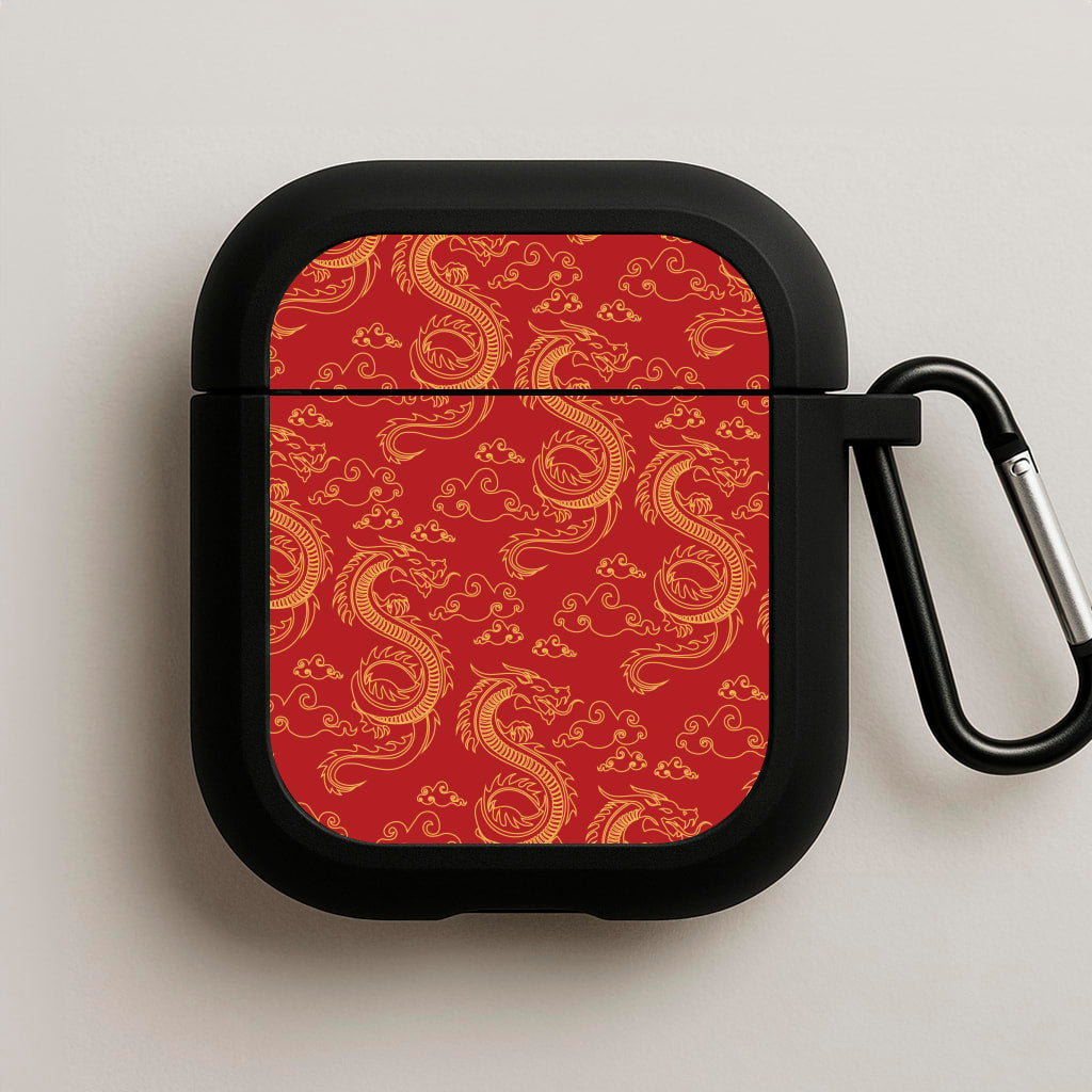Red And Gold Dragon Pattern AirPods Case
