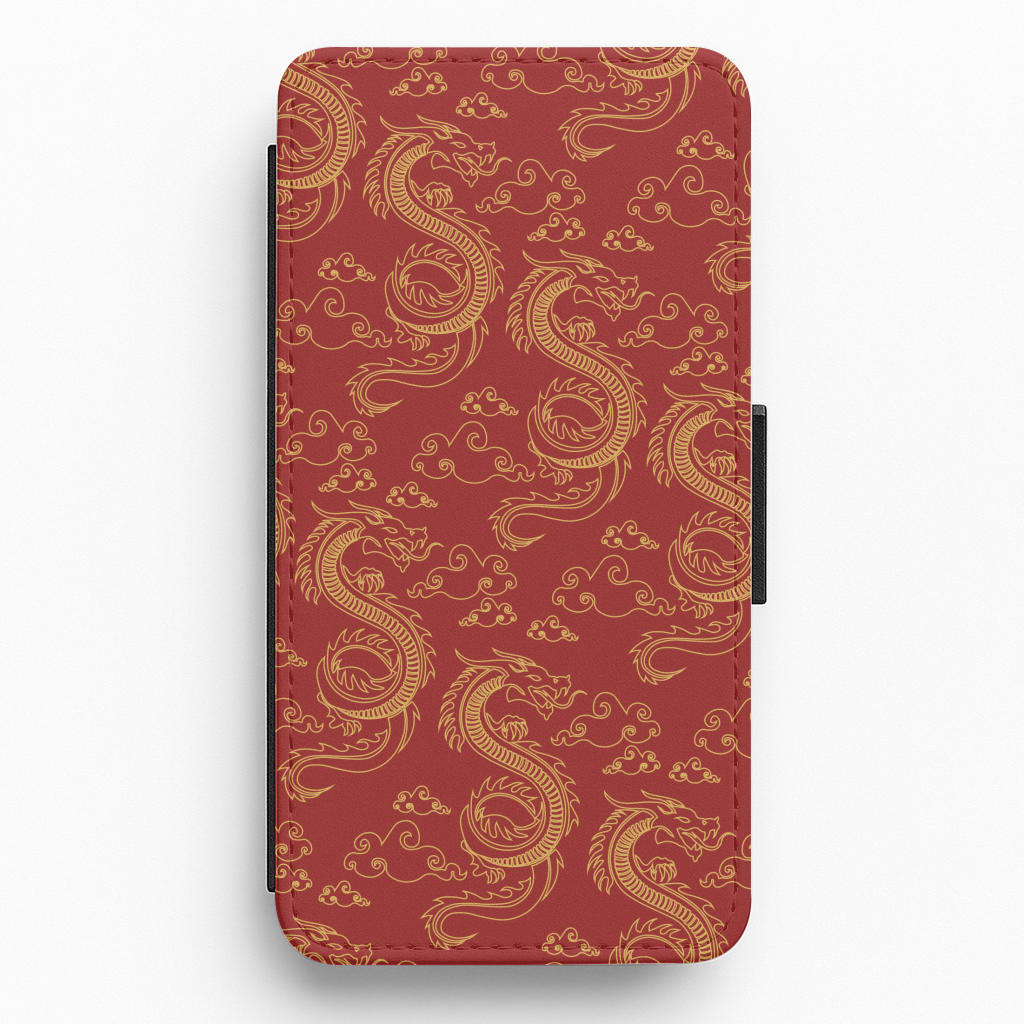Red And Gold Dragon Pattern Flip / Wallet Phone Case