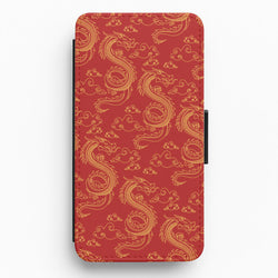 Red And Gold Dragon Pattern Flip / Wallet Phone Case