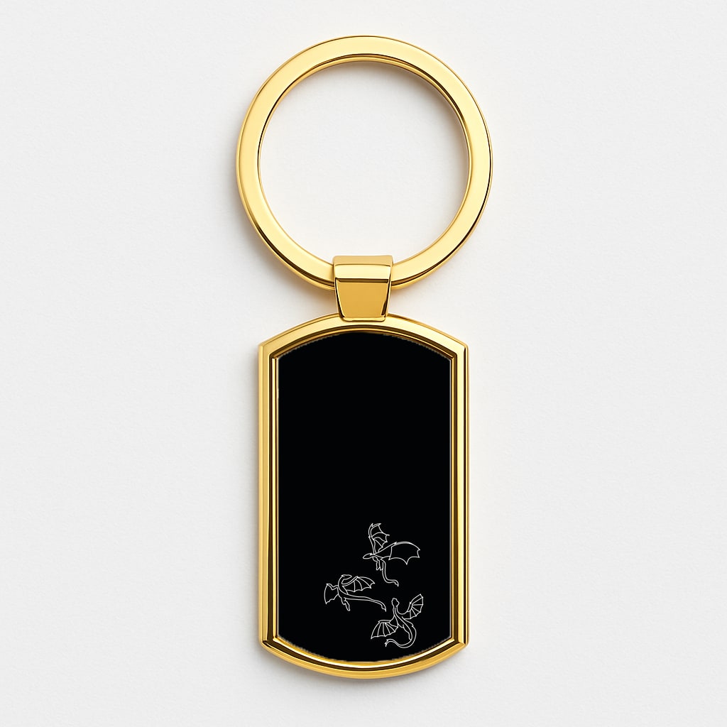 Three Dragons - Dragon Patterns Gold Keyring