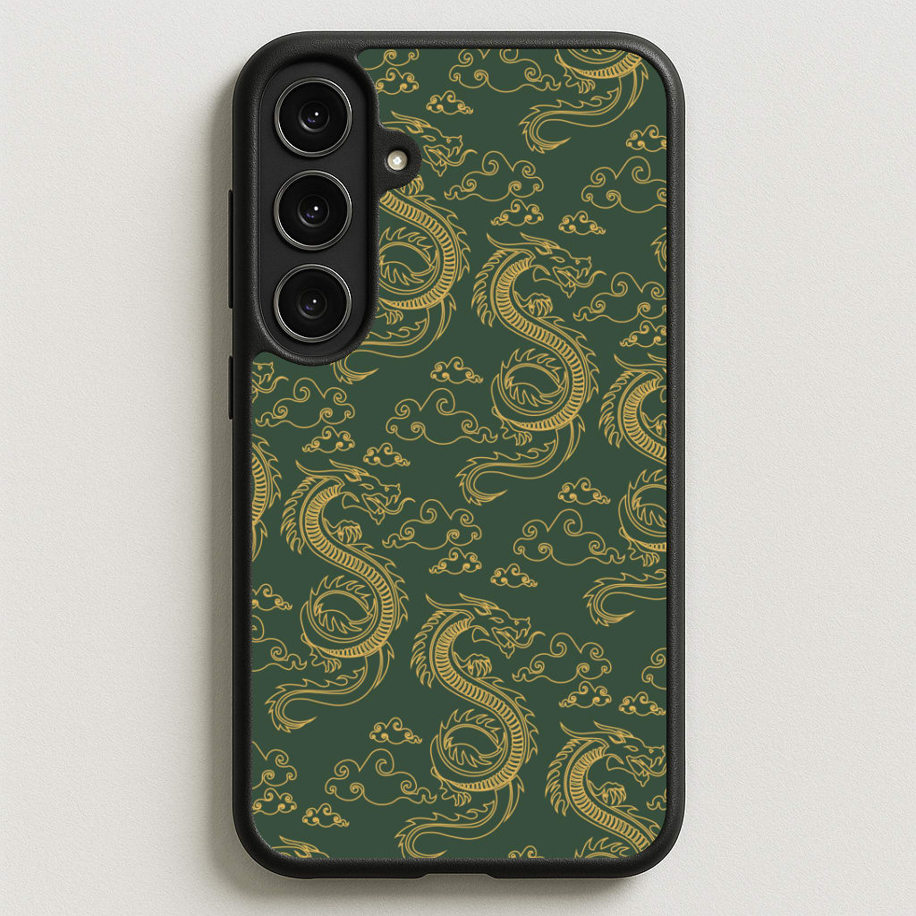 Green And Gold Dragon Pattern Phone Case for Galaxy S25FE