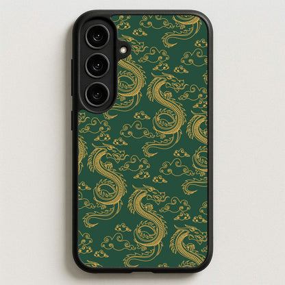 Green And Gold Dragon Pattern Phone Case for Galaxy S25FE