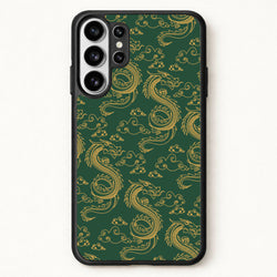 Green And Gold Dragon Pattern Phone Case for Galaxy S26 Ultra