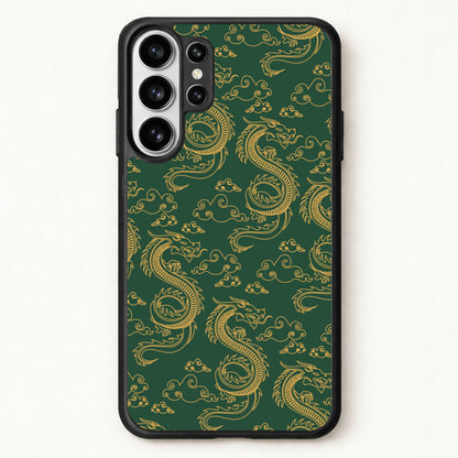 Green And Gold Dragon Pattern Phone Case for Galaxy S26 Ultra