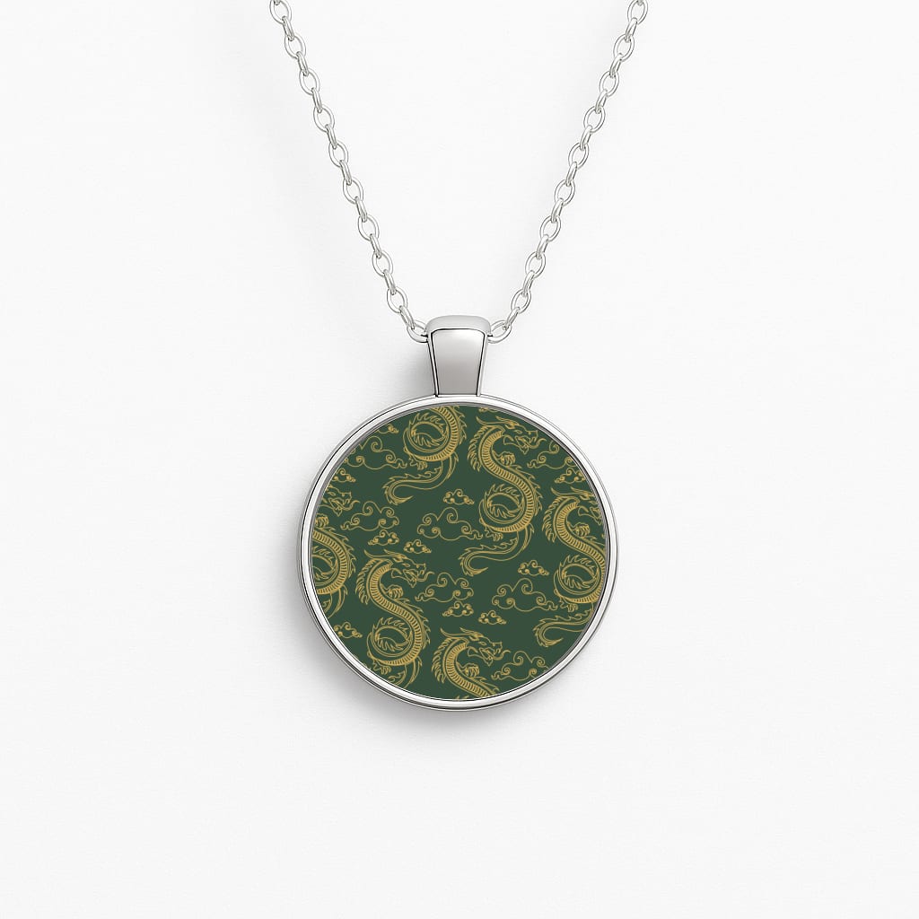 Green And Gold Dragon Pattern Necklace