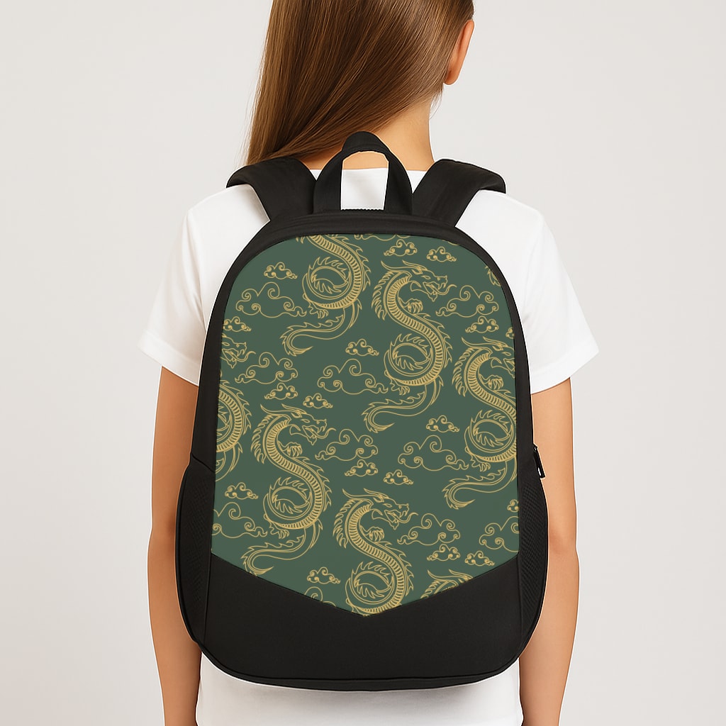 Green And Gold Dragon Pattern Backpack