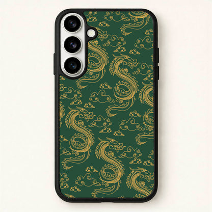 Green And Gold Dragon Pattern Phone Case for Galaxy S26 Plus