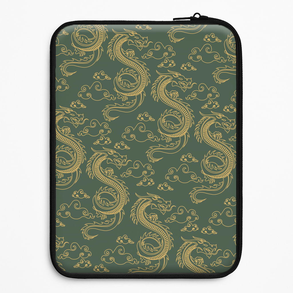 Green And Gold Dragon Pattern Laptop Sleeve
