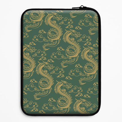 Green And Gold Dragon Pattern Laptop Sleeve